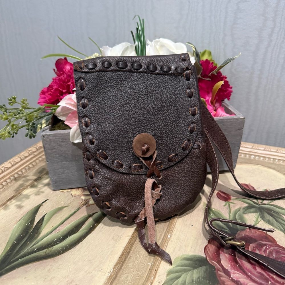 Vintage Vance Kitira Handmade Small Brown Leather Women's Crossbody Bag